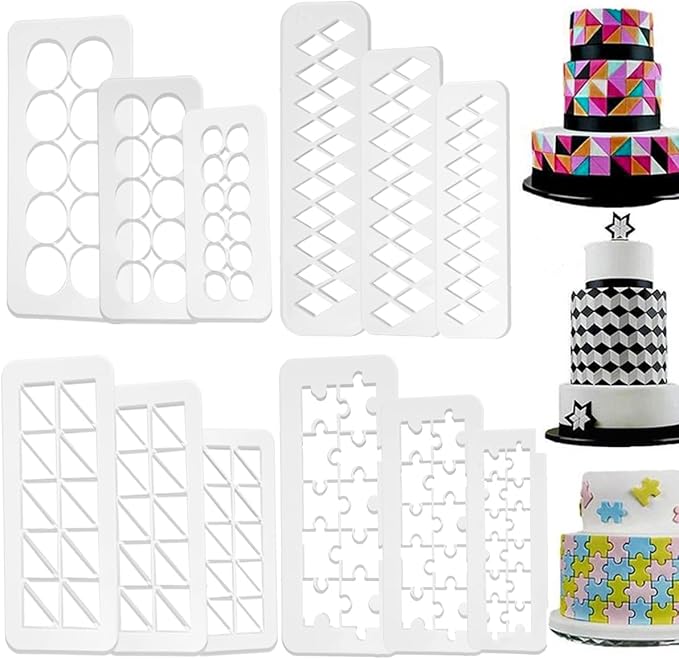 12 Pcs Cake Fondant Cutter Puzzle Fondant Cutters, Triangles Cookie Cutter - 4 Size Geometric Shape Fondant Cutter Cake Border Decorating Tool, Creative Cake Decorating