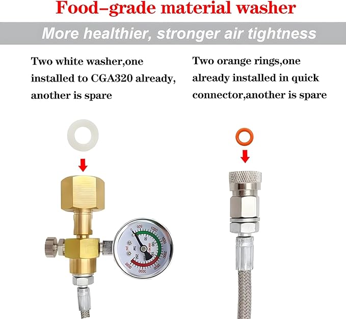 Upgraded Soda Machine Co2 Adapter Stainless Steel Hose with Larger Pressure Gauge, CGA320 Co2 Tank Direct Hose Adapter to Jet/One Touch/Fizzi/Aqua Fizz Soda Water Machine (60 inch)