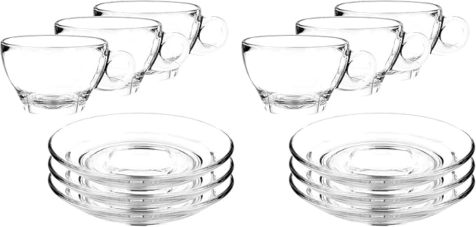 LEMONSODA Clear Large Glass Coffee Mug with Handles for Hot Beverages, Clear Mugs for Espresso, Tea, Cappucino, Latte, Juice (8.75 oz, 10.5 oz, 12 oz) (8.75 oz, Set of 6)