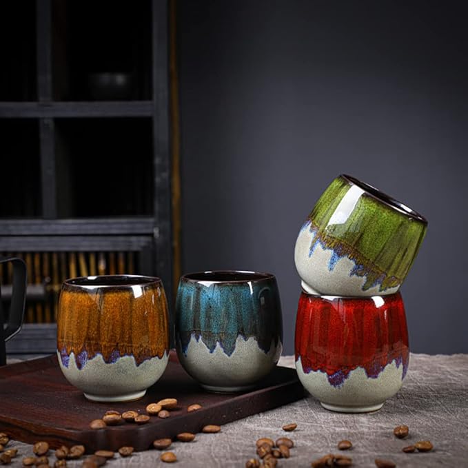 Ceramic Kiln-Change Espresso Cups Small Espresso Coffee Cups Set of 2 Spirits Cups Tasting Cups Ceramic Mate Cup 3Oz (Red)