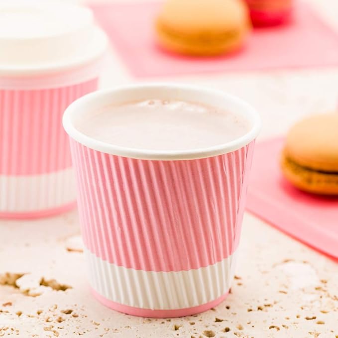 Restaurantware 4 Ounce Ripple Insulated Coffee Cups, 500 Double Wall Corrugated Tumblers, Leakproof, Non-Slip Light Pink Paper Design, Recyclable, Ribbed Surface, Matching Lids Sold Separately