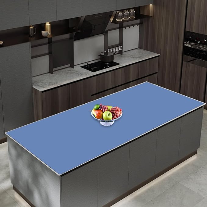 47.3''x23.6''(120cmx60cm) Extra Large Silicone Mat for Kitchen Counter, Heat Resistant Countertop Protector, Non-Slip Waterproof Kitchen Island Mat, Easy to Clean, Lake Blue
