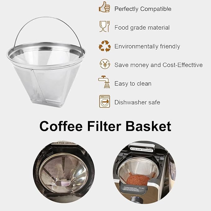 #4 Reusable Permanent Cone Coffee Filters Perfect Fit for Cuisinart Hamilton Beach Coffee Maker Filter, Replace Cuisinart GTF Gold Tone Coffee Filters, 8~12 Cup Size 4 Coffee Filters for Cuisinart