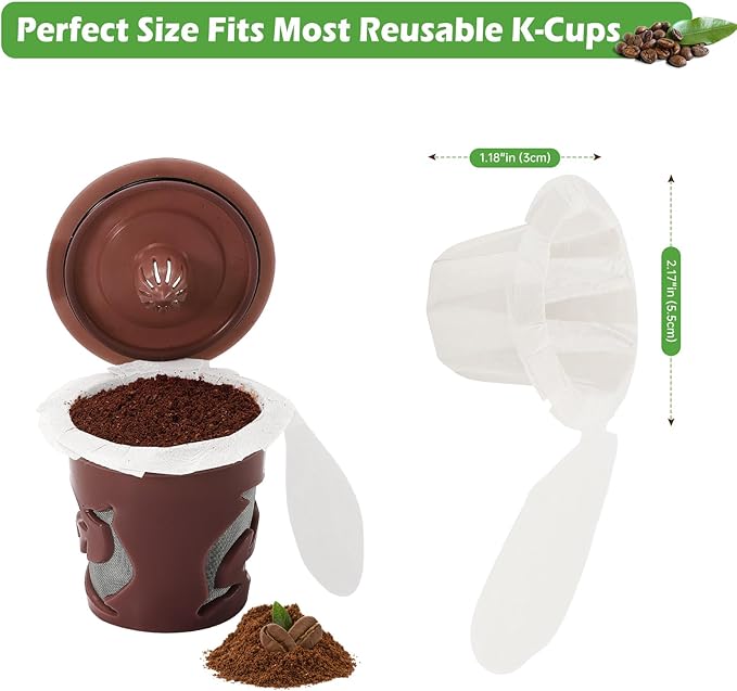 Aussen Disposable Coffee Paper Filters Replacement Kerig Filter Fit All Keurig Single Serve Filter Brands Compatible with Reusable Single Serve Pods Keurig Coffee Maker (White with Lid, 200pcs)