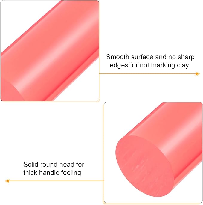 HARFINGTON Acrylic Clay Roller 9 Inch x 1 Inch Solid Non-Stick Plastic Round Tube Roller Polymer Clay Rod Fondant Rolling Pin for Shaping, Sculpting, Modeling DIY Crafts, Pink