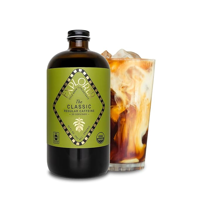 Explorer Cold Brew Coffee Bundle | Low & Regular Caffeine Concentrate | 32 fl oz I Organic Gluten Free Instant Liquid Mix | Iced or Hot | 1:4 Super Concentrated
