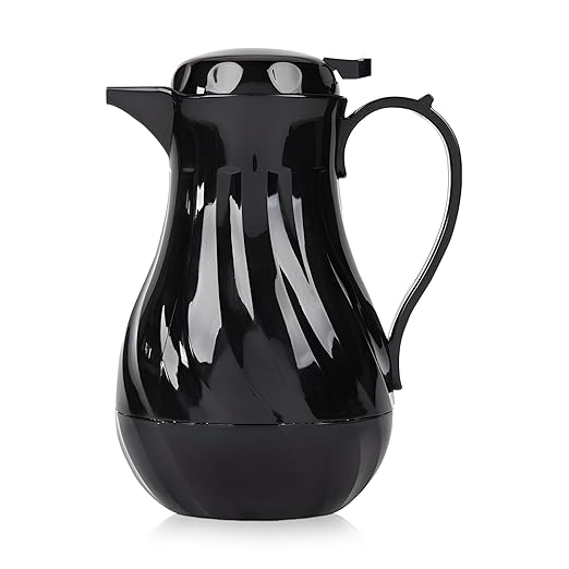 OCS Parts Easy Pour Thermal Coffee Carafe | 10-Inch Insulated Hot and Cold Beverage Pitcher Server for Coffee, Tea, Hot Chocolate and Water with Colored Tags for Easy Idenfication | 42-Ounce | Black