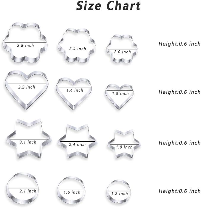 MCIGICM Cookie Cutters Shapes Baking Set, 12PCS Flower Round Heart Star Shape Biscuit Stainless Steel Metal Molds Cutters for Kitchen Baking Halloween Christmas