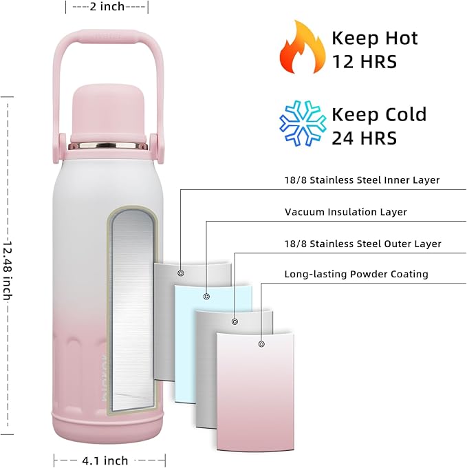 BJPKPK Insulated 50oz Thermos Water Bottle with Lid and Carry Handle Dishwasher Safe Stainless Steel Water Bottles for Outdoor,Pink Pearl