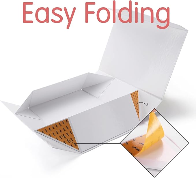 Large White Collapsible Gift Box with Magnetic Closure Lid 13.5x9x4.1 Inches, Bridesmaid Proposal Box, Rectangle Present Box (Glossy White, 1 Pack)