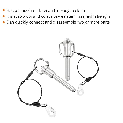 uxcell 1 Pcs Quick Release Pin, 5/16" x 1.57"(Dia. x L) Push-Button Ball Locking Pin 304 Stainless Steel Ring Handle Locking Pin with Wire for Audio Bimini Top Marine, Silver
