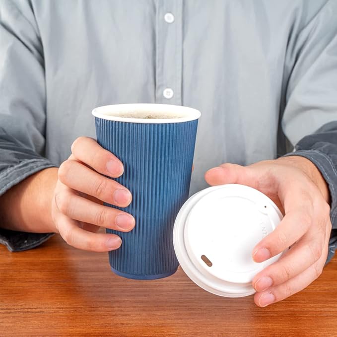 Restaurantware 16 Ounce Ripple Wall Disposable Coffee Cups, 500 Insulated Midnight Blue Paper Tumblers with Rolled Rim Design, Lids Sold Separately for Hot Drinks like Tea, Hot Chocolate and More