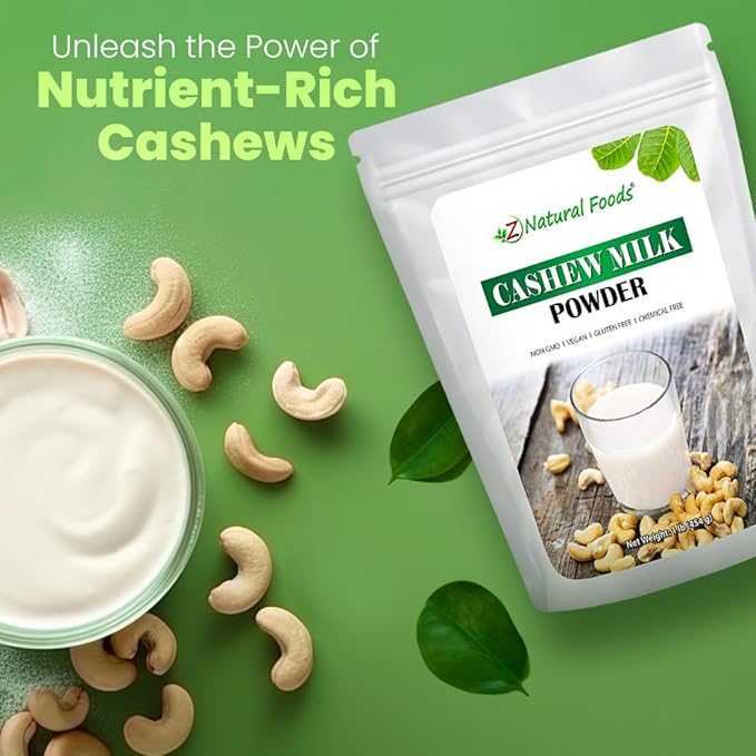 Z Natural Foods Unsweetened Cashew Milk Powder - Plant/Nut Milk For Healthy Heart, Bones, Skin - Substitute for Cashew Butter - Gluten-Free, Kosher, Non-GMO, Vegan, Dairy-Free, 1 lb
