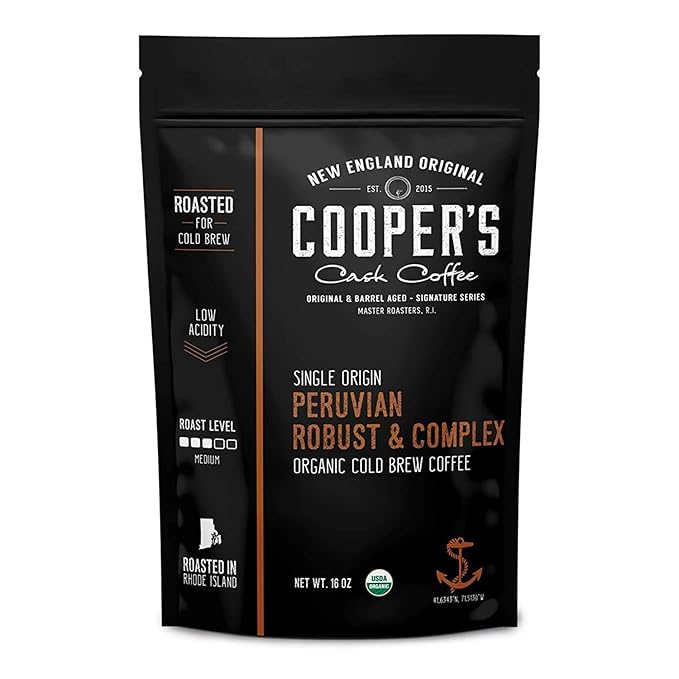 Organic Cold Brew Coffee Peru Reserve Single Origin Peruvian Coarsely Whole Bean - 1 lb. Bag - Medium Roast