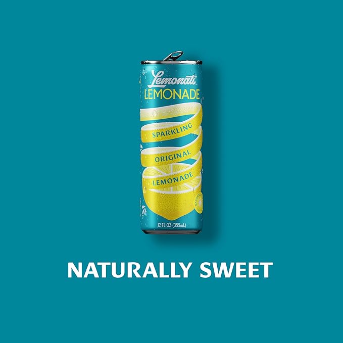 Lemonati Lemonade Sparkling Original Lemonade, No Artificial Sweeteners or Flavors, Gluten-Free, Kosher, Non-GMO, Vegan, 12 Fl Oz Slim Cans, Pack Of 24