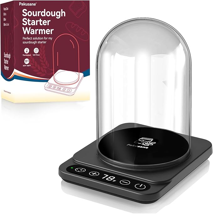 Sourdough Starter Warmer Kit Gift Set – Precise 1°F Warmer with Glass Dome, Auto On/Off, 12H Timer, Consistent 70–100°F Heat for Perfect Fermentation, Ideal Gift for Home Bakers Giftset-BLK