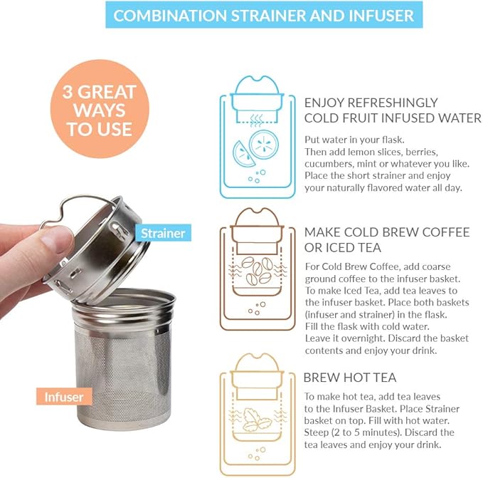 MIRA 18 oz Tea Infuser Thermos - Stainless Steel Travel Bottle with Removable Strainer for Loose Leaf Tea - Insulated Hot & Cold Brew Steeper - White
