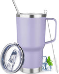 20 oz Tumbler with Handle Stainless Steel Insulated Coffee Mug Tumbler with Lid and Straw Double Wall Vacuum Insulated Coffee Mug Leak Proof Travel Tumbler for Hot and Cold Drink (Pale Purple,1pack)
