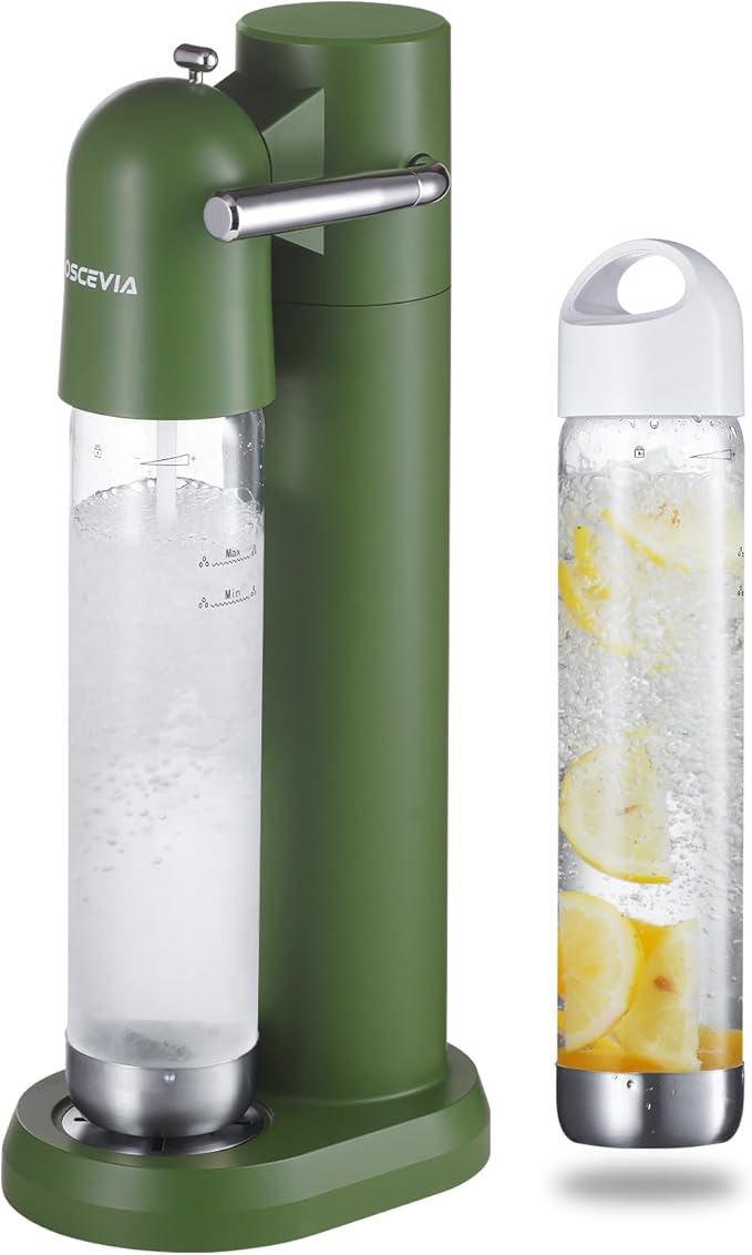 Sparkling Water Maker | Soda Beverage Machine | Soda Streaming Seltzer & Carbonator | 2x1L BPA Free Bottles | Compatible Srew-in 60L CO2 (NOT Included) | Green