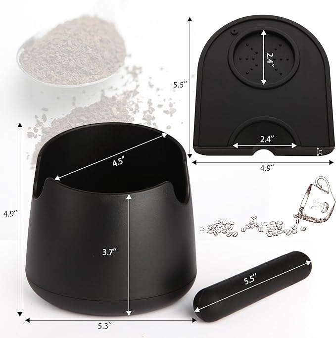 Knock Box Large Capacity Design Espresso Knock Box Tamping Mat Espresso Machine Accessories Set of 2 with Removable Knock Bar and Anti-Slip Base for Home Office Barista Tools for Bar Shop