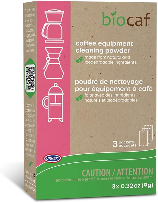 Urnex Biocaf Machine Cleaner-Cleaning Powder-3 Single Use Packets-Compatible with Keurig Delonghi Nespresso Ninja Hamilton Beach Mr Coffee, 0.32 Ounce (Pack of 3), Pink