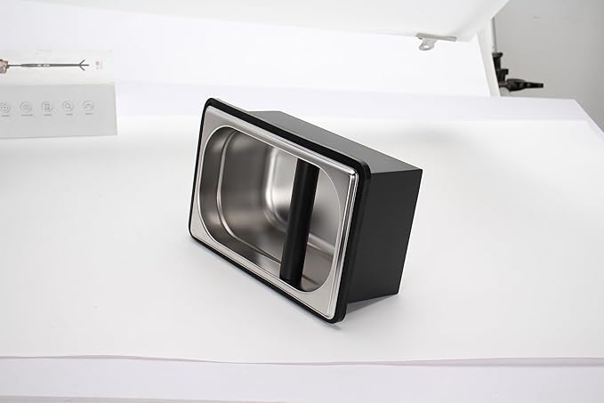 Espresso Knock Box,Stainless Steel Coffee Pucks Container, with Steel Holder and Noise Reduction Rubber Ring (10.94 x 6.88 x 4.25 inch)