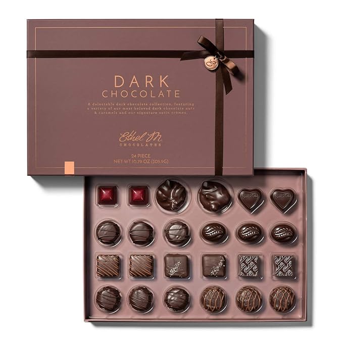 Ethel M Chocolates Premium Dark Chocolate Collection Chocolate Gift Box Candy Assortment, 24 Pieces of Creamy, Smooth and Rich Chocolate Gems
