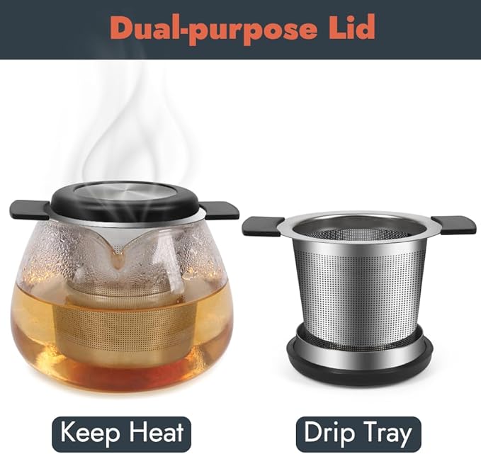 2pcs Tea Infuser for Loose Leaf Tea, Stainless Steel Tea Steeper with Heat Proof Handle, Extra Fine Mesh Tea Strainer, Gift for Tea Lovers (Black, Grey)