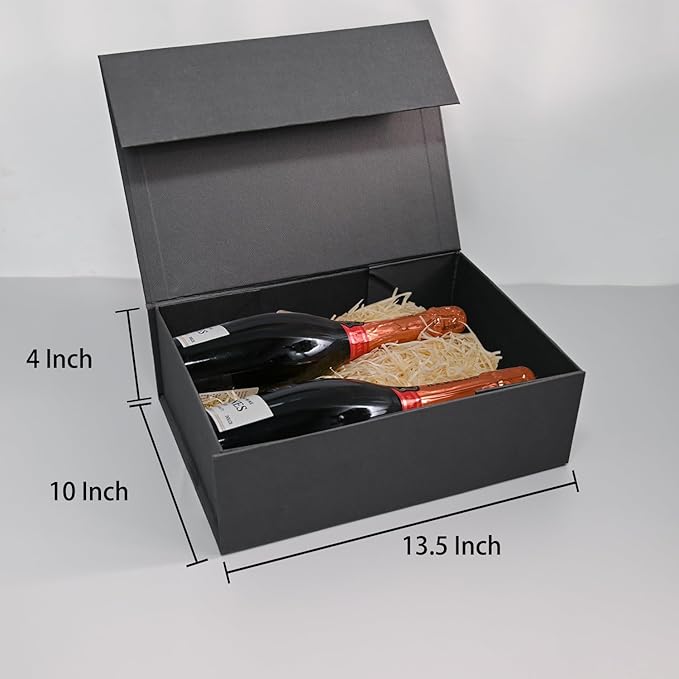 LIFELUM Gift Box 13.5''x10''x4'' Large Black Gifts Boxes with Magnetic Lids Luxury Gift Box for Groomsman Proposal Gifts Contains Card, Ribbon, Filler for Wedding, Christmas,Birthday Gift Packging