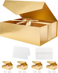 HAPPY POTATO 5 Large Gift Boxes with LIds and Ribbon 11.5x8.1x3.8 Inches, Bridesmaid Proposal Boxes, Gold Gift Boxes for Presents (Glossy Gold, Pack of 5)