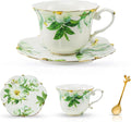 TATSUMI Country Roses Bone China Tea Cup and Saucer Set, 3 Pieces, Vintage Style, For Women and Tea Parties(Green,1 Set)