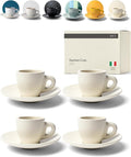 KIVY 3 oz Espresso cups set of 4 - Thick walled stoneware espresso cup set - Italian style espresso cups and saucers - Demitasse cups set of 4 - Coffee mugs - Demitasse cups and saucers sets