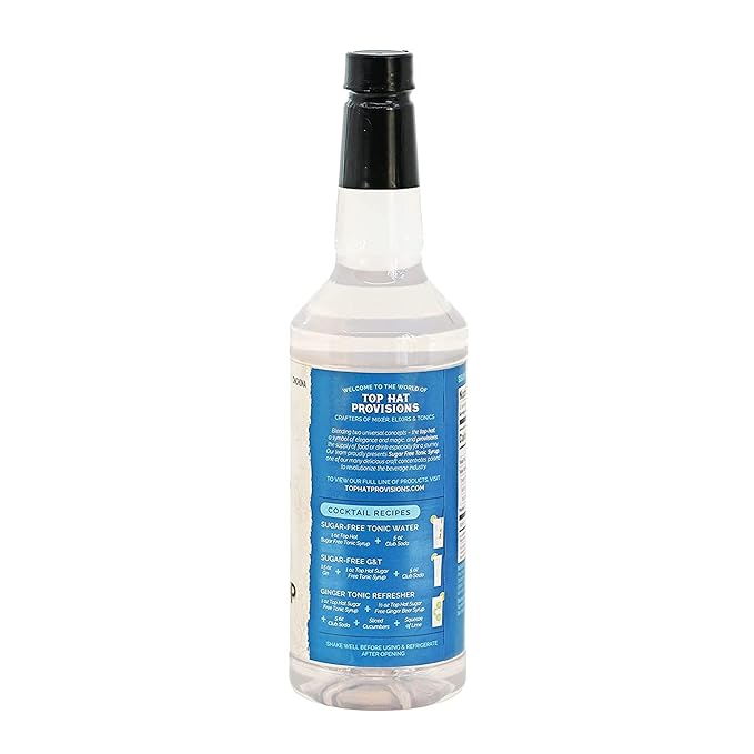 Top Hat Keto Sugar Free Tonic Syrup - 5x Diet Tonic Water Quinine Concentrate - Organic Monk Fruit - Craft Soda Mixer for Skinny Cocktail Drinks - Just Add Seltzer Water - 32oz Bottle
