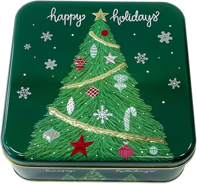 Metal Christmas Cookie Tins with Lids, 6 Pack Green Square Holiday Storage Containers, Durable & Stylish Storage Solution For Gift Giving, Cake, Candy & More