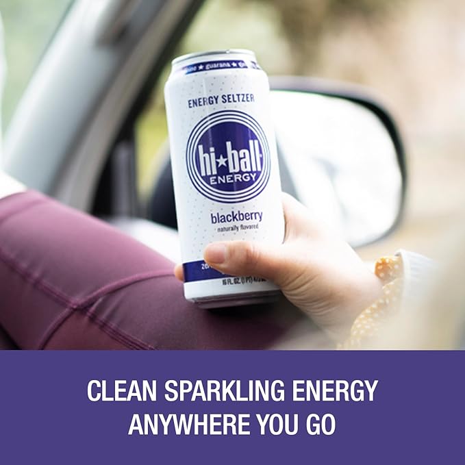 Hiball Clean Energy Seltzer Water, Caffeinated Sparkling Water Made with Vitamin B12 and Vitamin B6, Sugar Free 16 Fl Oz (Pack of 8), Blackberry