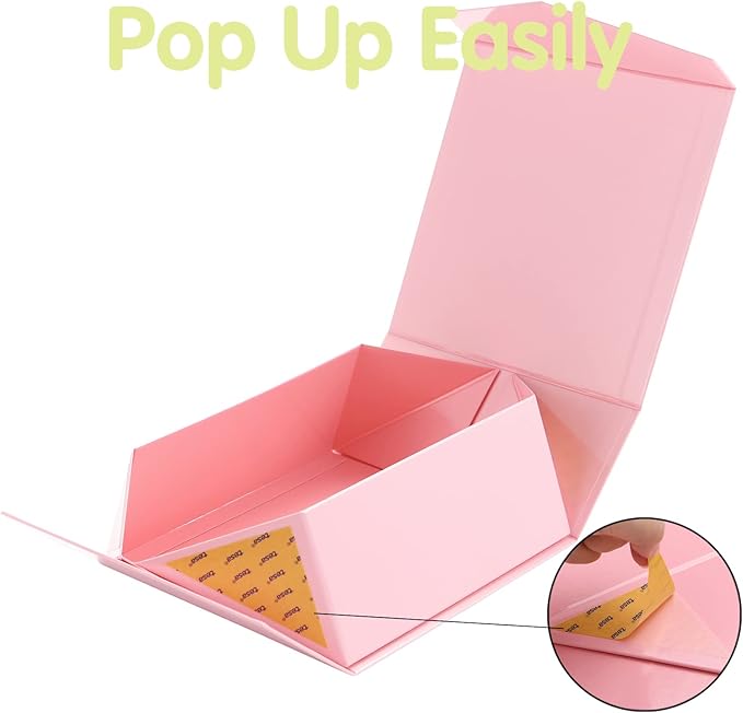 HAPPY POTATO 5 Packs Gift Boxes 7.5x7.5x3 Inches, Pink Gift Boxes with Lids, Bridesmaid Proposal Boxes, Square Gift Boxes, Magnetic Gift Boxes for Presents (Glossy Pink, Pack of 5)