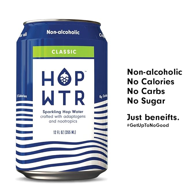 HOP WTR Sparkling Hop Water, Classic 6 Pack, Mango 6 Pack, Sugar Free, Low Carb Non Alcoholic Drinks, NA Beer, Adaptogen Drink, No Calories, Adaptogens & Nootropics for Added Benefits, 12 oz Cans