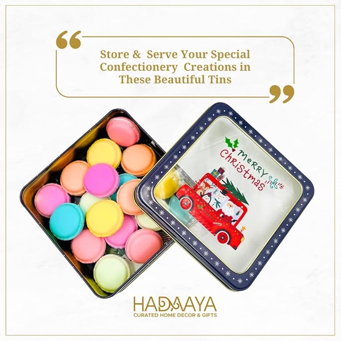 Metal Cookie Tin with Clear Lid – Square Multipurpose Storage Container for Kids' Cookies, Candy, Brownies, Snacks, Chocolate Cake, Crafts – Ideal for Parties & Gift Giving – Blue Snowflake Design