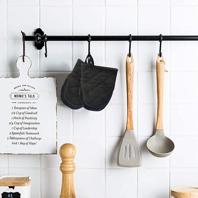 1 Pair Short Oven Mitts, Heat Resistant Silicone Kitchen Mini Oven Mitts for 500 Degrees, Non-Slip Grip Surfaces and Hanging Loop Gloves, Baking Grilling Barbecue Microwave Machine Washable