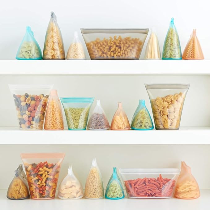 Zip Top Reusable Food Storage Bags | 3 Cup Set [Frost] | Silicone Meal Prep Container | Microwave, Dishwasher and Freezer Safe | Made in the USA