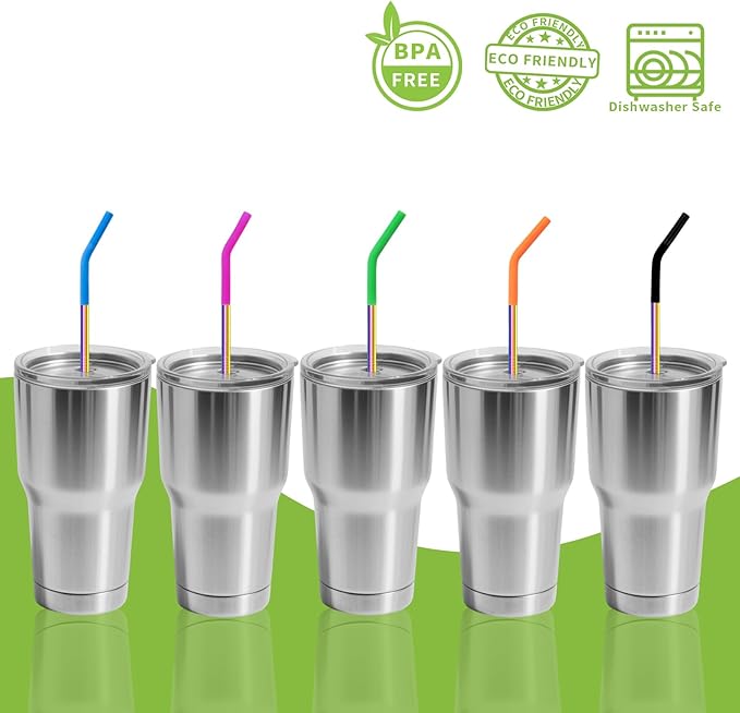 Lazycorner 10 Pcs Metal Straw Reusable 8.5" 6mm Stainless Steel Straws,20oz-32oz, Colorful Drinking Straws with Silicone Tips, 4 Straw Cleaner Brush, 1 Travel Case