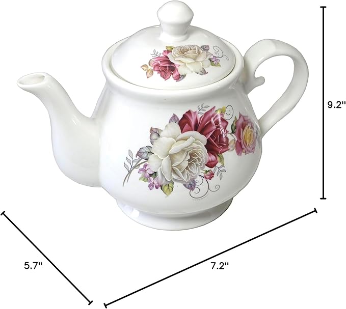 European Style Porcelain Teapot, Coffee Tea Water Pot Vintage Ceramic Kettle (42oz)