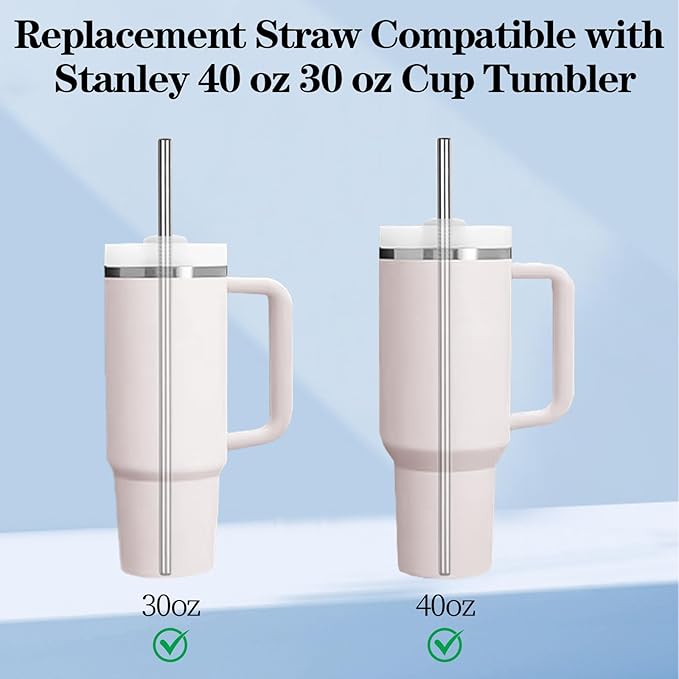 Stainless Steel Straw Replacement for Stanley 40 oz 30 oz,6 PCS Straight Reusable Metal Straws with Cleaning Brush, Compatible for 40oz Stanley Cup Tumbler