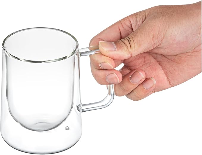 Restaurantware-Forma Professional 10.2 Ounce Double Wall Coffee Mugs, 12 Insulated Coffee Mugs With Handle - Dishwashable, Reusable, Clear Glass Beverage Cups, Freezable, For Hot Or Cold Beverages