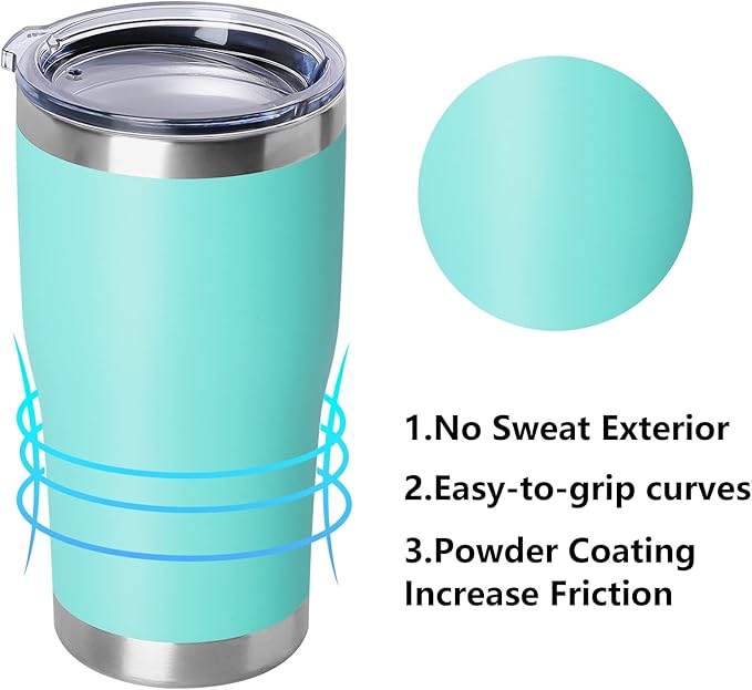 DOMICARE 20oz Tumbler with Lid Stainless Steel Tumblers Bulk, Double Wall Vacuum Insulated Coffee Travel Mug Powder Coated Tumbler, Light Blue