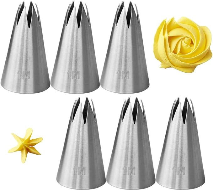 1M Open Star Piping Tip,1M Icing tip for Cake Decorating,6 Pcs Large 1M Tip,Stainless Steel