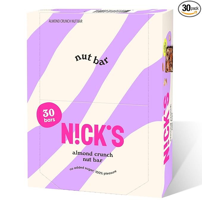 NICK'S Almond Chocolate Snack Bar, Keto Nut Snack for Sports, Hiking, Gaming, Outdoor Activities, 1G sugar, 3G net carbs, healthy snack, (pack of 30)