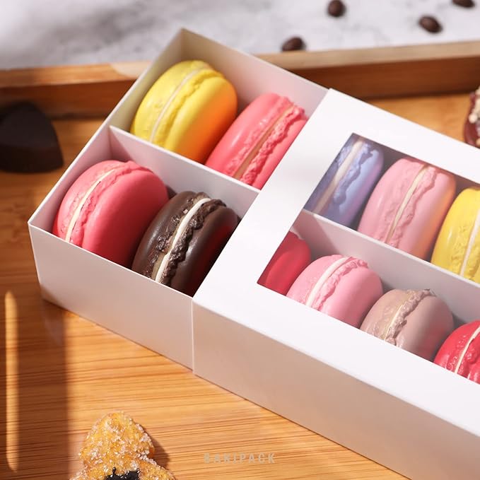 15 Macaron Boxes, Macaron Gift Box for 12 (Interior Measurement 7.3×4.2 ×1.9 Inches), Macaron Packaging Boxes with Clear Window White without Macarons inside