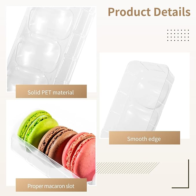 50 PCS Macaron Boxes, 6-Slot Dessert Cases for Macarons Small Cakes, Clear Plastic Macaron Storage Containers, Macaroon Packaging Display Trays for Cookie Wedding Party Gifts （8.9 x 2.0 x2.6in）
