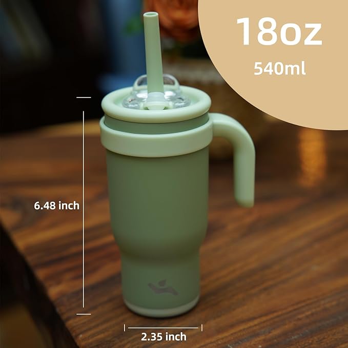 18 oz Tumbler with Side Handle, Insulated Water Bottle with Straw and 2 in 1 Lid, Stainless Steel Cup Travel Coffee Mug for Sports Office Gym,Purple